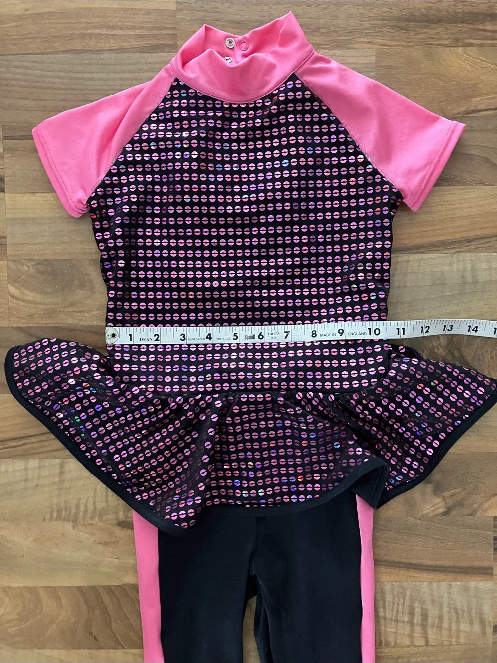 Weissman Dancewear Costume Pink black sequin pants one piece Sz 1C girls